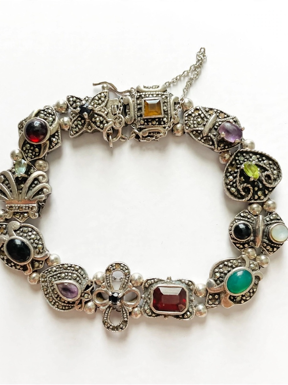 Collectors Sterling silver Vintage Judith Jack Victorian 925 multi-gem bracelet.